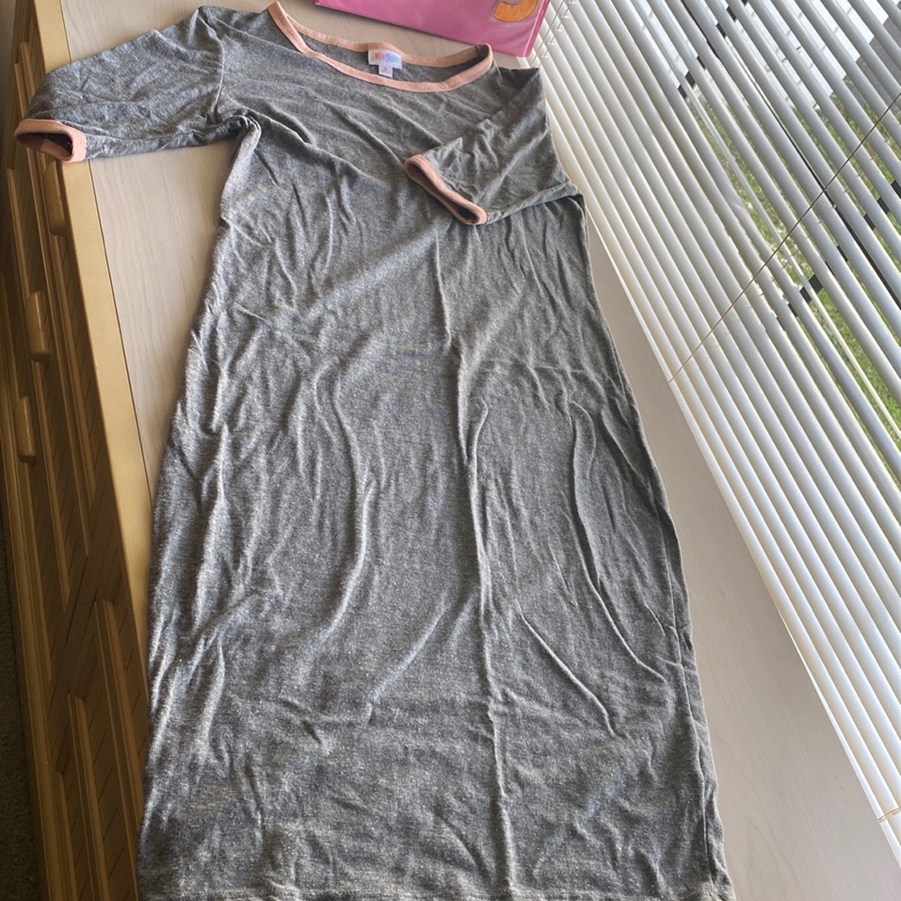 Lularoe gray dress with pink trim